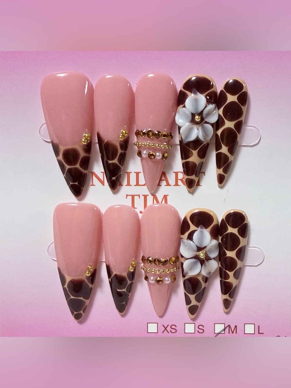 Nude Pink & Chocolate Giraffe Stiletto Press-On Nail Set